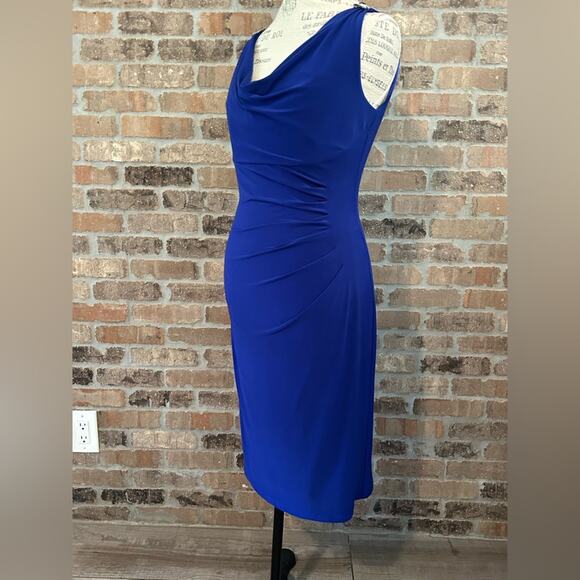 Lauren Ralph Lauren blue cocktail dress side ruched sleeveless rhinestone size 6 - Picture 8 of 12